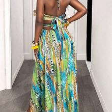 BamGlam Women's Zebra Print Color Block Hollow Out Tie-Up Dress, Suitable For Dates And Parties - Amarillo claro - Ver 8