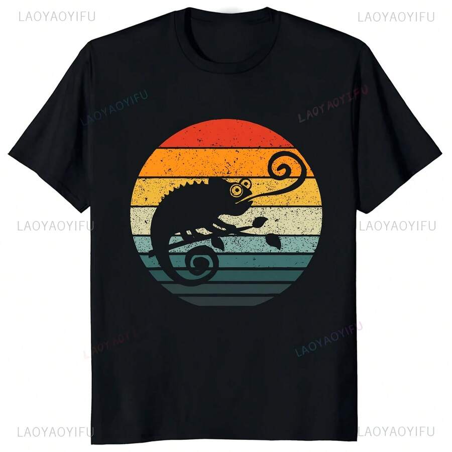 Chameleon T-Shirt Painted With Funny Cartoon Shadow Graphic, Men's Harajuku Hip Hop Loose Casual T-Shirt, Women's Y2k Hipster T-Shirts - 款式 - 查看 1