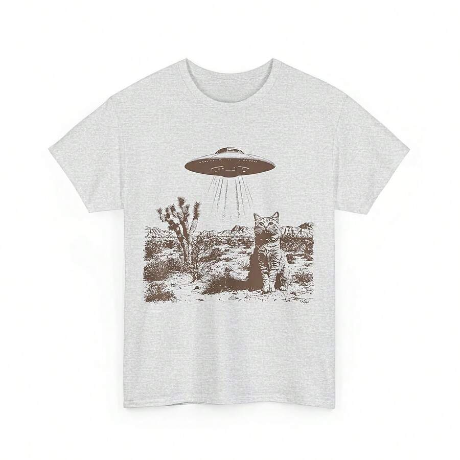 Camiseta Desert Cat UFO para hombre, camiseta de verano con gráfico de secuestro alienígena, ropa de calle de manga corta, camiseta holgada divertida para fanáticos de la ciencia ficción - forma - Ver 1