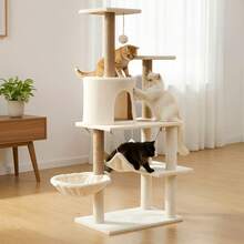 125cm Multi-Level Plush Cat Tree With Sisal Scratching Posts | Cozy Condo, Hammock & Dangling Ball Toy | Sturdy Climbing Ladder & Perches | All-In-One Cat Furniture For Climbing, Resting & Playing, Ideal For Indoor Cats - Beige 1 - View 4