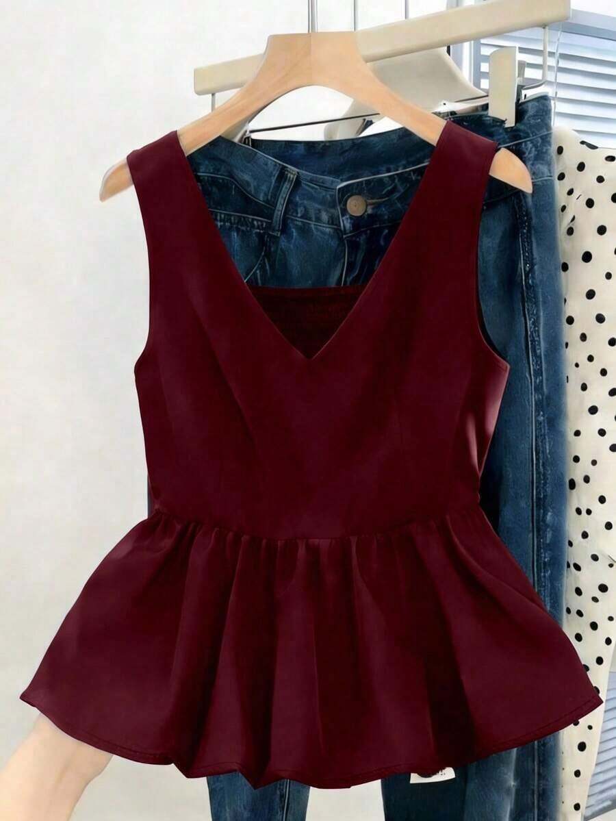 Camiseta sin mangas ajustada para mujer, adecuada para el trabajo, el viaje, las fiestas, la graduación y el uso diario - Burdeos - Ver 1