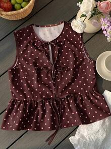 Blusa de rayas y estampado sin mangas para uso diario sencilla, tops sin mangas - Marrón - Ver 7