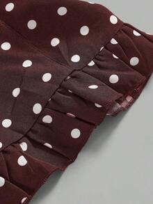 Avant Conjunto de camiseta sin espalda con cuello halter de estilo romántico de vacaciones con lunares y cuadros para mujer - Marrón Mocha - Ver 8
