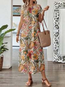 Vestido casual de mujer con estampado floral y manga corta, ideal para vacaciones de verano - Multicolor 6 - Ver 4