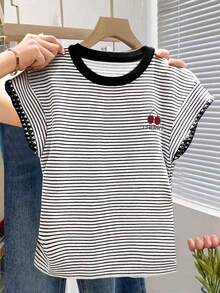 Nueva camiseta de manga corta con bloques de color y rayas, ropa de primavera/verano - Multicolor 12 - Ver 6