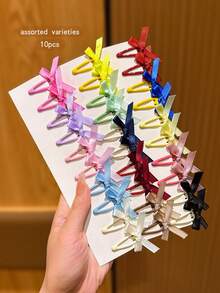 10 piezas de pasadores de pelo con lazo de colores aleatorios, estilo dulce adecuado para uso diario - Multicolor - Ver 5