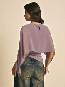 uello chal marrón para mujer, blusas elegantes para mujer, blusas casuales para mujer, apropiada para uso diario, salir, ir y venir en otoño/invierno, blusa de manga de murciélago, blusa marrón café, blusa marrón oscuro - Púrpura polvoriento - Ver 6