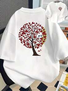 Camiseta de manga corta estampada con diseños frontales y traseros - Árbol del Amor, Pareja de Pájaros - Camiseta estampada de primavera/verano para mujer, ¡tu mejor elección! Transpirable y cómoda. - Blanco - Ver 10
