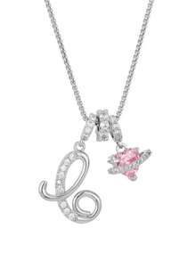 1 pieza Collar de acero inoxidable dorado con colgante de corazón rosa, letra personalizada y circonita cúbica exquisita, collar con letra de nombre simple, regalo de moda para novia, mamá, familia, amiga, hija, adecuado para aniversario, Día de San Valentín, Día de la Madre, cumpleaños, graduación, uso diario, boda, baile de graduación - Plateado - Ver 25