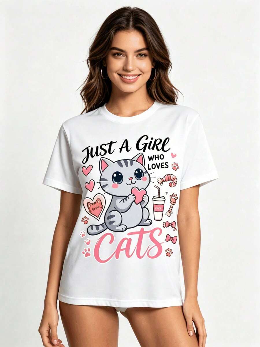 Tops para mujerUna Chaqueta de mujer con un bonito diseño de gato y un corazón, hecha de tela suave y cómoda, perfecta para uso casual al aire libre. - Blanco - Ver 1