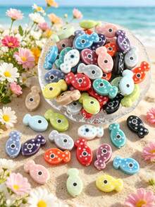 10/30/50/100 peças Pequenas Contas de Cerâmica de Peixe Adequadas para Colares, Pulseiras, Acessórios DIY, Chaveiros, Presentes de Natal Feitos à Mão - Multicolorido - Visão 3
