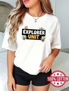 Camiseta estamp de manga corta y cuello redondo para mujer, verano, casual Diseño de Abeja Impresa Unidad Exradora S-3XL 100% aodón material - Blanco - Ver 2