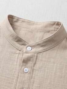 男士休闲亚麻 Polo 衫，棕色，适合通勤和户外活动 - 摩卡棕 - 查看 5