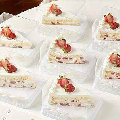 30-Piece Set, 8-Inch Triangular Cake Slices; Suitable For Mousses, Mille-Feuilles, Desserts, And Baked Goods; Transparent Food Storage Containers; Includes Forks And Sealing Stickers; Cake Packaging Boxes