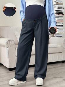 Pantalones rectos con bolsillo en diagonal, cintura ajustable, para maternidad - Azul marino - Ver 1