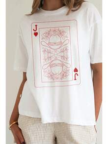 1 Pieza 180g Camisetas Para Mujer, Camiseta Hombre.Camiseta informal de algodón con cuello redondo.Camiseta deportiva para mujer.Diseñadas por artistas de la generación Y2K al estilo Bababask, confeccionadas en algodón 100% puro.Diseño de patrón de dibujos animados creativos, cómoda manga corta - Blanco 2 - Ver 6