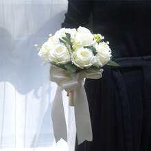 1件復古風人造新娘花束，玫瑰婚禮花束，求婚花束，婚禮花束，15歲生日慶祝花束，新娘花束，民事婚禮 - 彩色 - 查看 4
