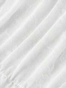 Camiseta casual de mujer con bordado de encaje transparente, adecuada para citas y viajes - Blanco - Ver 4