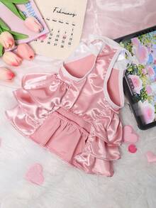 Pink Satin Bow Princess Dress Harness, Suitable For Cats & Dogs, Birthday Party, Photo Shoot, Spring/Summer/Autumn - Pink - View 7