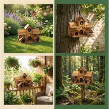 Casa de pájaros de madera vintage de lujo multicapa, nido colgante para el jardín, comedero de pájaros de madera para exteriores, nido de pájaros de madera antiséptica hecho a mano - Casa del pajarito N° 4 - Ver 3