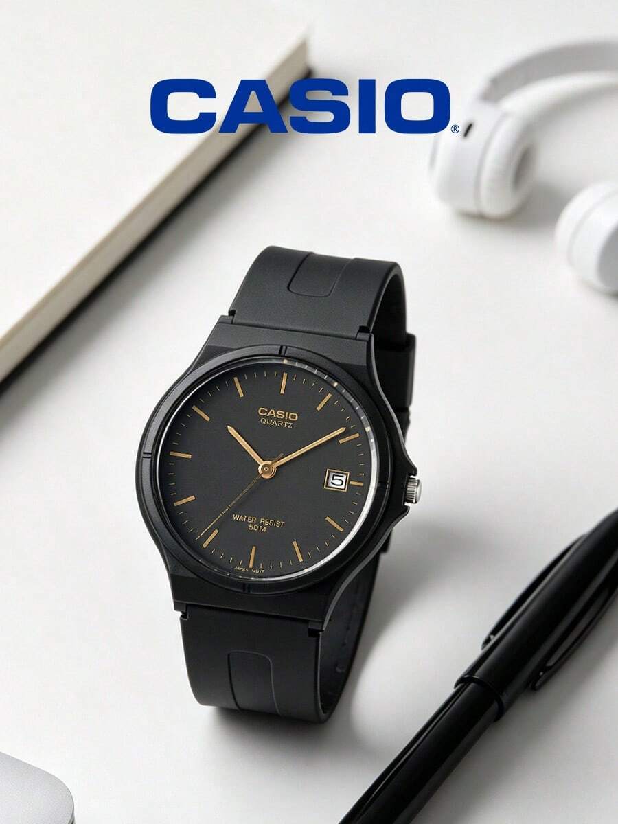 Casio 卡西欧女士石英表,黑色表盘,硅胶表带,防水,带日期显示,50米防水,实用百搭,适合日常/工作/休闲出行,是送给她的完美生日/周年纪念/节日礼物 MW-59-1E - 黑色 - 查看 1