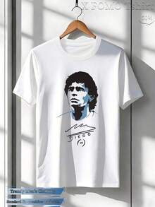 Camiseta de verano para hombre con estampado de Maradona, ropa de alta calidad para hombre. Diseño vintage, material duradero, ajuste cómodo, camisa estampada, corte regular para entusiastas de la moda - Lavable a máquina, ropa para todas las estaciones, top estampado con gráficos a la moda, marca de . - Negro - Ver 1