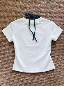 Camiseta de manga corta de cuello redondo ajustada con estampado de leopardo - Blanco 3 - Ver 2