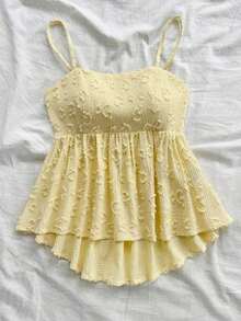Camiseta sin mangas casual y linda para mujer, con textura de punto floral romántica y dulce, cintura elástica y bajo asimétrico suelto, color amarillo, para vacaciones de verano, graduación, boda, vuelta al colegio, fiesta de Pascua - Amarillo - Ver 2