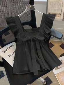 Suéter elegante y lindo de mujer con mangas de estilo de muñeca - Negro - Ver 2