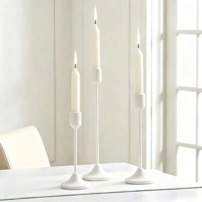 WAXJJDW Bộ 3 chân nến hình nón màu trắng dùng để trang trí nến, trang trí nhà cửa, lò sưởi, tiệc tùng, làm vật trang trí trung tâm bàn ăn, thích hợp cho đám cưới, bữa tối, tiệc tùng (Không bao gồm nến)