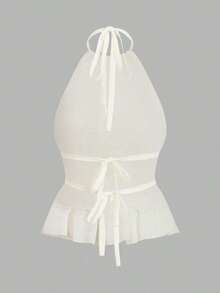 Top de mujer con cuello de halter, espalda descubierta y pliegues de unicolor y sexy - Multicolor 3 - Ver 6