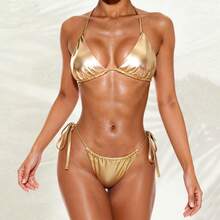 Swimsuit For Seaside Vacation, Bikini Swimsuit, Sexy Solid Color Swimwear Set For Women - Lemon Yellow - View 1