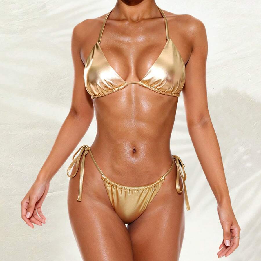 Swimsuit For Seaside Vacation, Bikini Swimsuit, Sexy Solid Color Swimwear Set For Women - Lemon Yellow - View 1