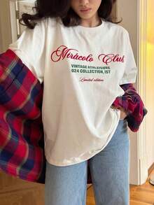 Camiseta de Mujer de Manga Corta con Cuello Redondo y Diseño de Hombros Caídos, Tejido de Punto Casual, Largo Regular para Atuendos Diarios 92YA - Blanco - Ver 1