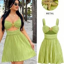 Women's Tie-Dye Metal Starfish Decor Hollow-Out Mini Dress, Vacation,Summer Dresses For Women, Beach Party Outfit For Women, Cute Outfits For Women , Hawaii Outfits Women , Brunch Outfits For Women ,Orange - Verde - Ver 2