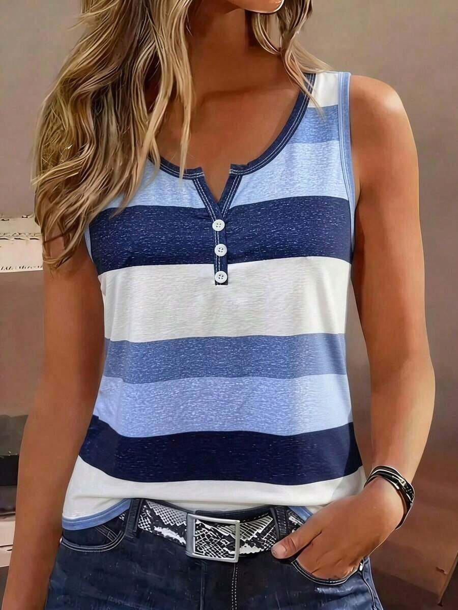 Camiseta de tirantes con estampado de palmeras para mujer - Azul - Ver 1