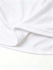 Camiseta blanca casual de mujer de cuello redondo y manga corta, holgada - Blanco - Ver 3