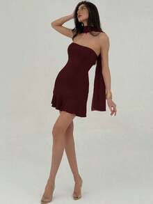 Vestido mini ajustado rojo de estilo romántico para el Día de San Valentín para mujeres - Granada - Ver 5