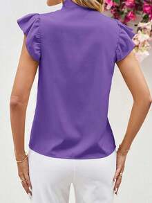 Blusa con lazo elegante para mujer, versátil para el trabajo y el uso casual, verano - Morado - Ver 2