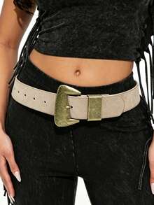 1pc Boho Beige Studded Belt, Western Style Buckle Waist Belt For Women, Y2K Spring/Summer, Velvet Printed Buckle Waist Belt, Suitable For Dresses, Daily Wear, Parties, Music Festivals - Beige - View 5