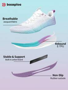 baasploa Zapatillas de running con placa de carbono para mujer, de malla transpirable, antideslizantes y duraderas, adecuadas para entrenamiento diario, competición y fitness, edición limitada del Día de la Madre - Púrpura malva - Ver 4