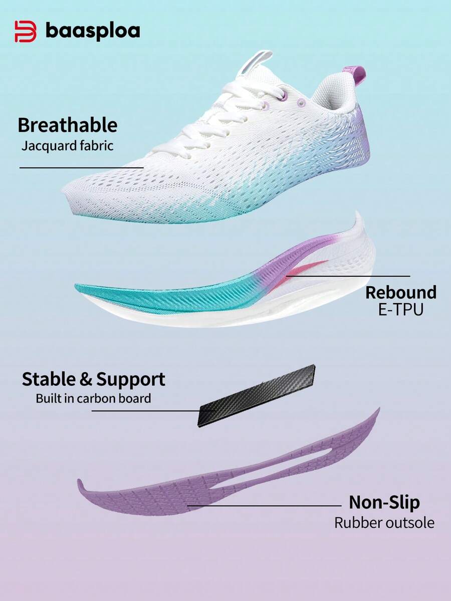 baasploa Women's Spring/Summer Carbon Plate Running Shoes, Lightweight Breathable Cushioned Durable Marathon Athletic Shoes, Multi-Color, Suitable For Long-Distance Running, Fitness, Outdoor Sports
