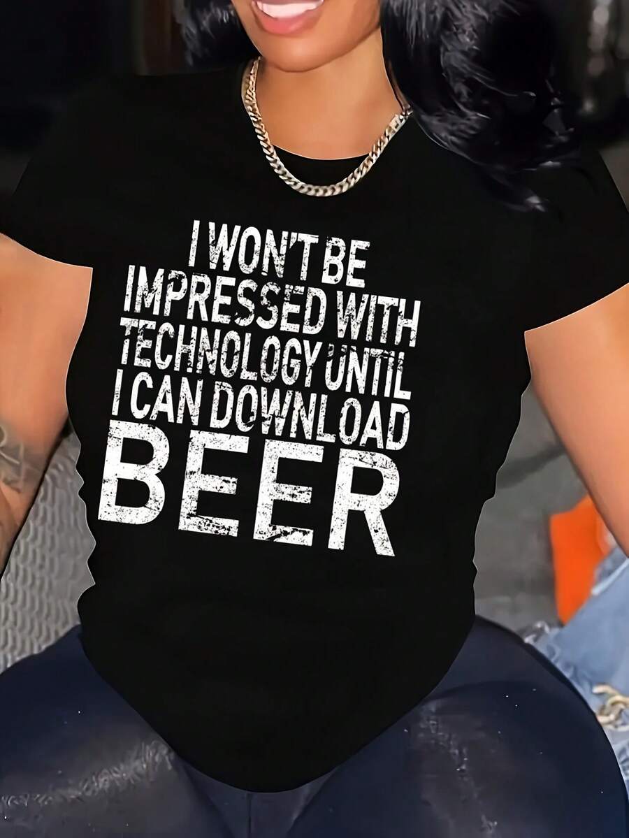 Tech Beer Download - Camisetas para mujer - Pure - Cuello redondo - Material suave y ligero - Excelente