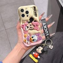 Disney Minnie Mouse & Daisy Duck Baby Phone Case With Minnie Charm And Minnie Lanyard - Cute Minnie And Daisy Protective Case With Bunny Ear Costumes And Beige Background Design, Equipped With Delicate Minnie Decorative Lanyard And Beaded Bracelet For Easy Carrying, Compatible With IPhone 17, 16, 15, 14, 13, 12, 11 Pro Series, Ideal For Birthdays, Holidays, Anniversaries, Graduation Gifts, Or Any Special Occasion To Surprise Family, Friends, Classmates, And Loved Ones. - 白色 - 查看 1