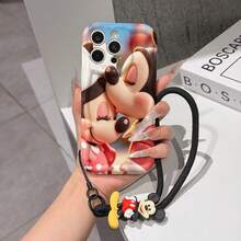 Disney Mickey & Minnie Mouse Phone Case With Mickey And Minnie Charm And Lanyard - Cute Mickey And Minnie Protective Case With Romantic Kiss Pose And Soft Focus Background Design, Equipped With Delicate Mickey And Minnie Decorative Lanyard And Beaded Bracelet For Easy Carrying, Compatible With IPhone 17, 16, 15, 14, 13, 12, 11 Pro Series, Ideal For Birthdays, Holidays, Anniversaries, Graduation Gifts, Or Any Special Occasion To Surprise Family, Friends, Classmates, And Loved Ones. - 白色 - 查看 1