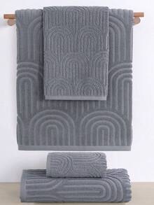 QIBHI 1/2/3pcs Optional Jacquard 100% Pure Cotton Bathroom Towel/Or Bath Towel Jacquard* Fabric Not Thick* Guest Hand Towel/Face Towel/Bath Towel Cotton Terry Absorbent Soft Home Face Towel Or Bath Towel, Home Decor, - Grey - View 3
