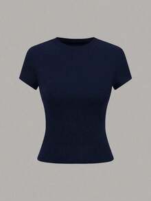 Camiseta casual de mujer de manga corta de unicolor, versátil - Multicolor 18 - Ver 3