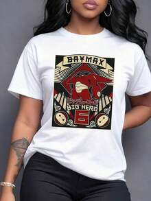 Figura futurista de robot rojo que representa fuerza y protección en una ciudad tecnológica llena de energía y esperanza camiseta de mujer con estampado urbano moderno,Camiseta de mujer elegante. - Blanco - Ver 7
