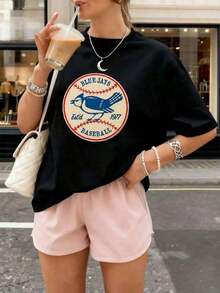 Women's Clothing EST 1977 Toronto Baseball T-Shirt For Men - Thick Cotton With Retro Logo And Maple Leaf Design, Regular Fit Short Sleeve Sporty Casual Wear. Women's Shirts - 黑色 - 查看 1