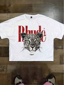 Y2KCHAOS Camiseta Gráfica Retro de Moda Urbana con Estampado de Leopardo Atrevido y Tipografía Estilo Rhude, Corte Holgado para Amantes de la Moda Urbana, Perfecta para Jóvenes y Personas que Buscan Ropa Atrevida y de Estilo Vintage (Camiseta de 220g de Algodón Puro) Manfinity2026 - Blanco - Ver 7